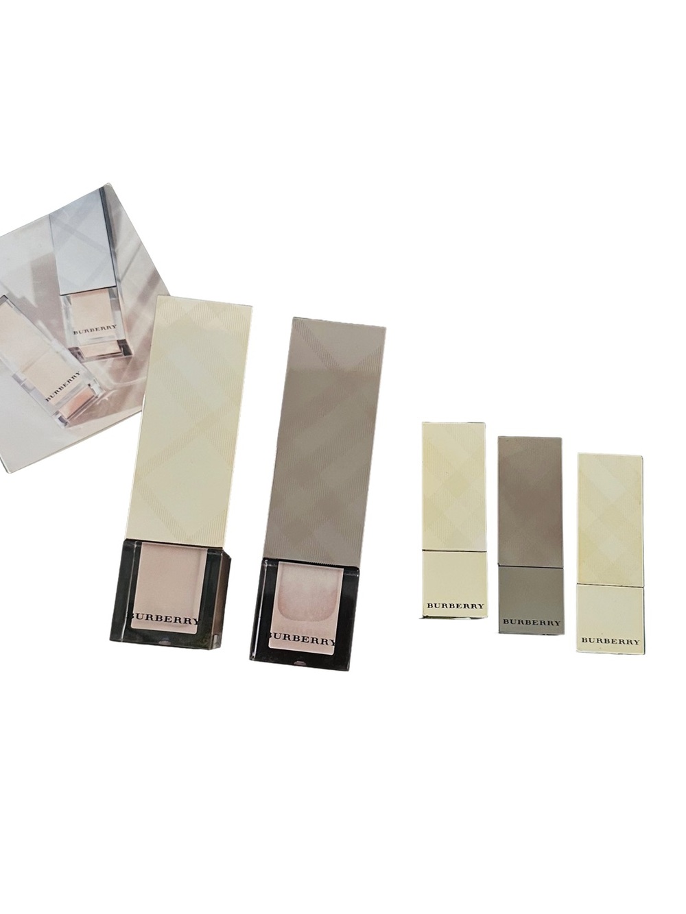 Burberry Highlighter in Cream & Taupe Shades & 3 different shades of lipstick